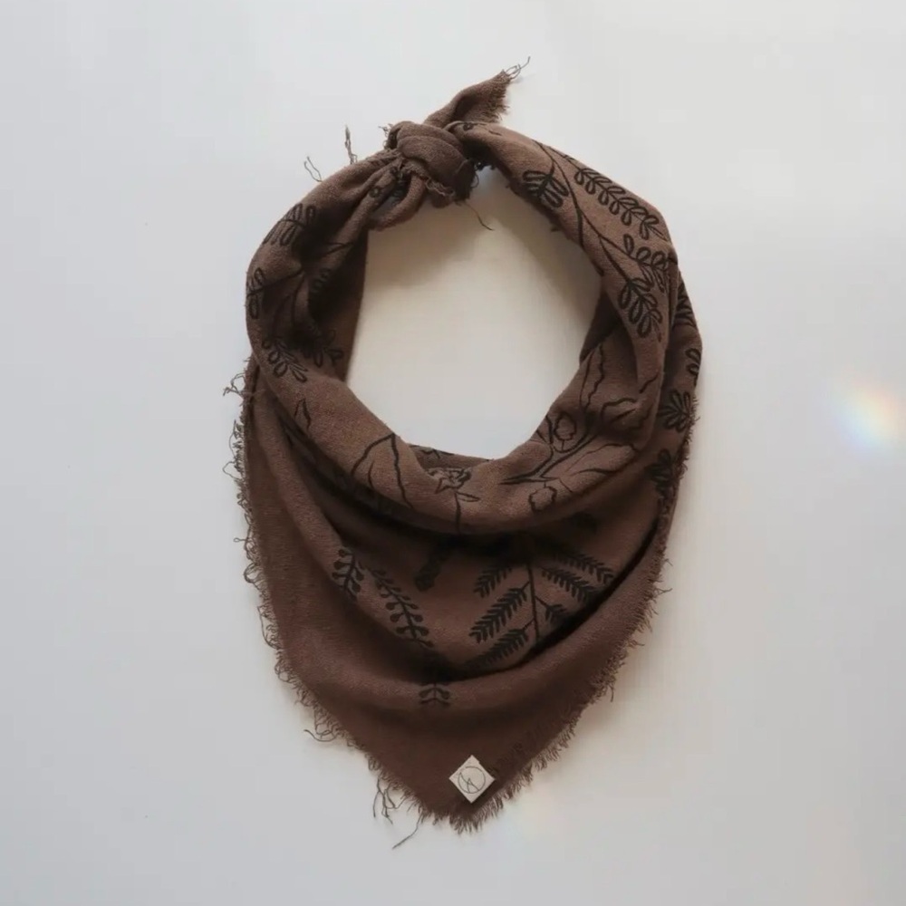 Limited Chocolate Botanical Print Plant Dyed Bandana-Brown Ink NWT